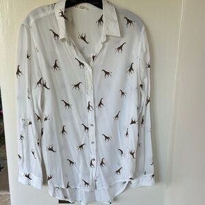 Jane and Delancey White Blouse with Brown & Gold Giraffe Print